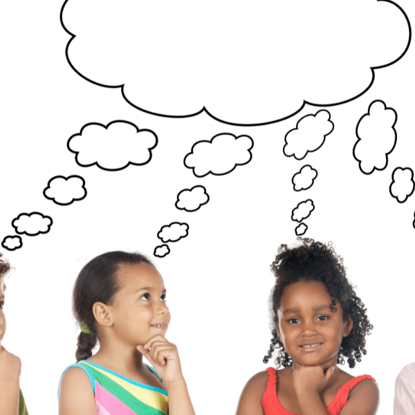 image showing a group of children with thought bubbles