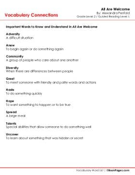 The first page of Vocabulary Connections with All Are Welcome