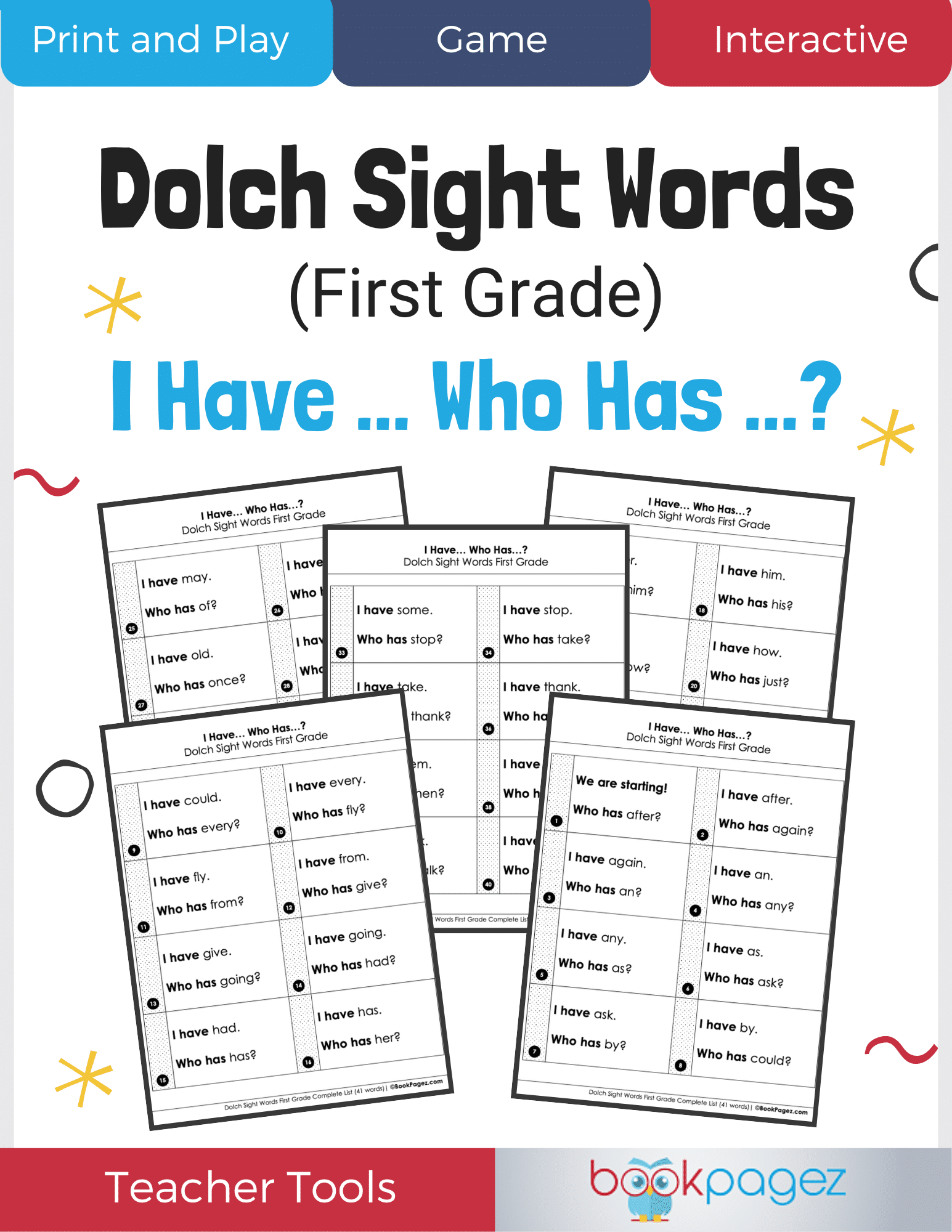 Teaching resource cover for Dolch Sight Words (First Grade): I Have... Who Has...?