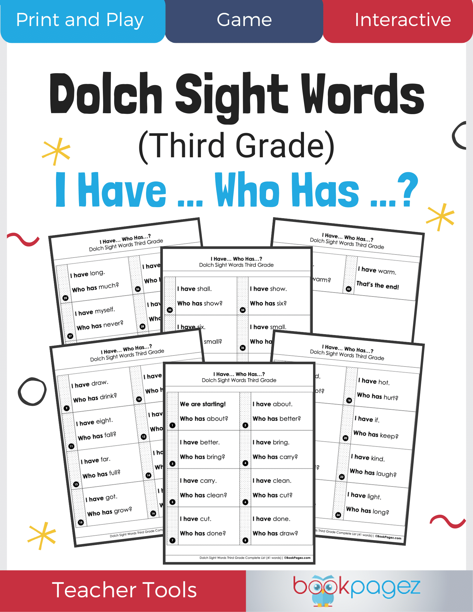Teaching resource cover for Dolch Sight Words (Third Grade): I Have... Who Has...?