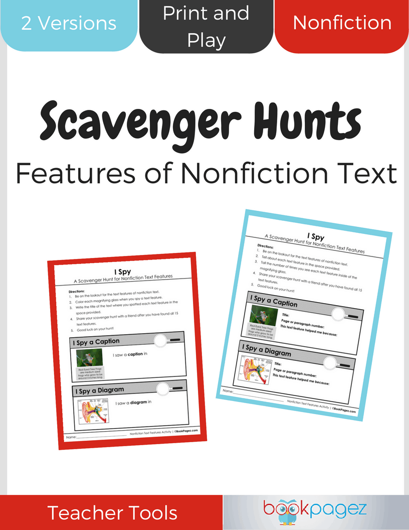 Teaching resource cover for Features of Nonfiction Text Scavenger Hunts