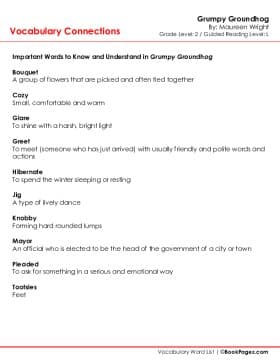 The first page of Vocabulary Connections with Grumpy Groundhog