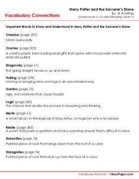 The first page of Vocabulary Connections with Harry Potter and the Sorcerer's Stone
