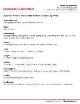The first page of Vocabulary Connections with Helen's Big World