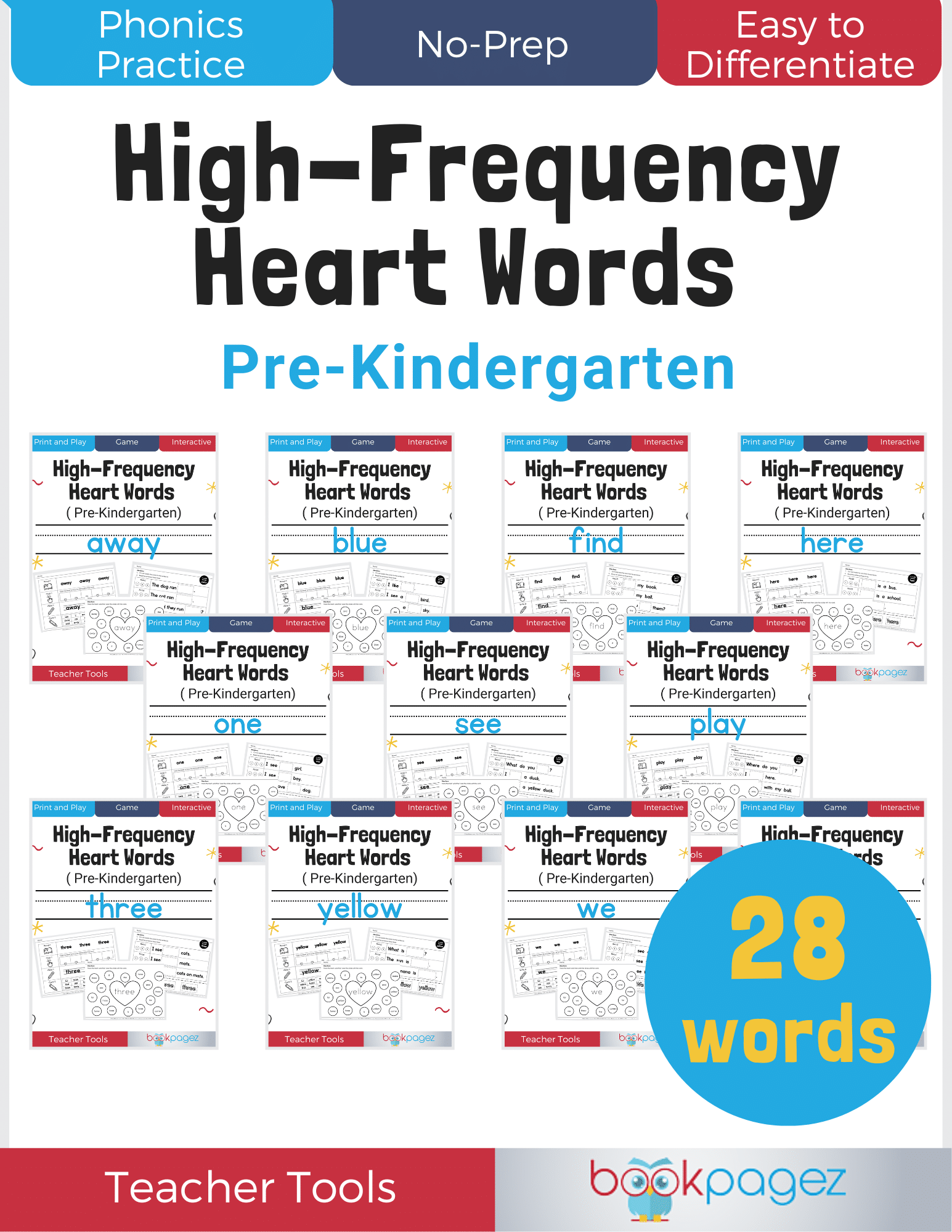 Teaching resource cover for High-Frequency Heart Words Worksheets (Pre-Kindergarten)