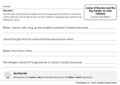 Thumbnail for Cause and Effect Sentence Stems with Jamie O'Rourke and the Big Potato: An Irish Folktale