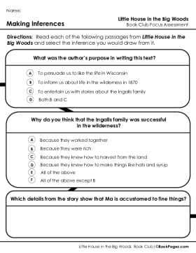 The first page of Book Club for Little House in the Big Woods Focus Assessment and Rubric
