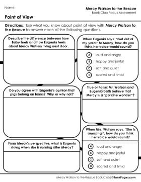 The first page of Book Club for Mercy Watson to the Rescue Focus Assessment and Rubric