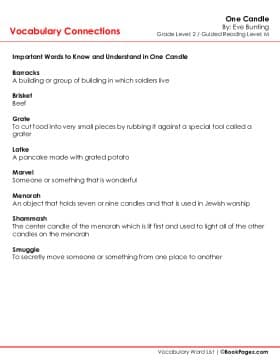 The first page of Vocabulary Connections with One Candle
