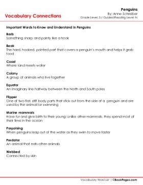 The first page of Vocabulary Connections with Penguins