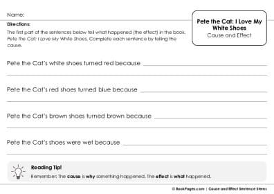 Thumbnail for Cause and Effect Sentence Stems with Pete the Cat: I Love My White Shoes