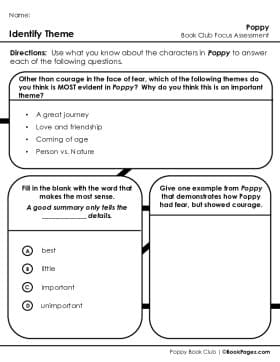 The first page of Book Club for Poppy Focus Assessment and Rubric