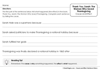 Thumbnail for Cause and Effect Sentence Stems with Thank You