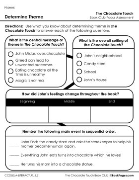 The first page of Book Club for The Chocolate Touch Focus Assessment and Rubric