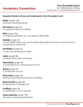 The first page of Vocabulary Connections with The Chocolate Touch