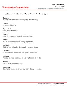 The first page of Vocabulary Connections with The Good Egg