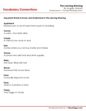 The first page of Vocabulary Connections with The Leaving Morning