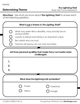 The first page of Book Club for The Lightning Thief Focus Assessment and Rubric