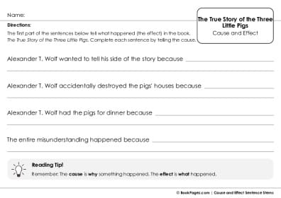 Thumbnail for Cause and Effect Sentence Stems with The True Story of the Three Little Pigs