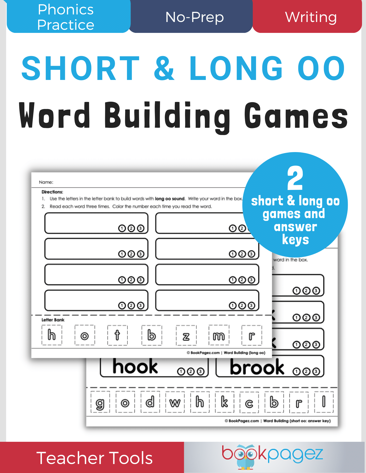 Teaching resource cover for Word Building Games: Short and Long OO Vowel Sounds