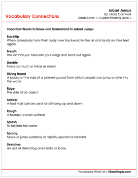 The first page of Vocabulary Connections for Jabari Jumps