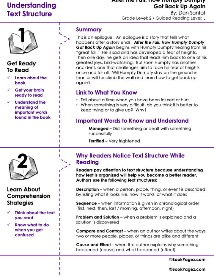 The first page of Understanding Text Structure with After the Fall