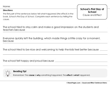 Thumbnail for Cause and Effect Sentence Stems with School's First Day of School