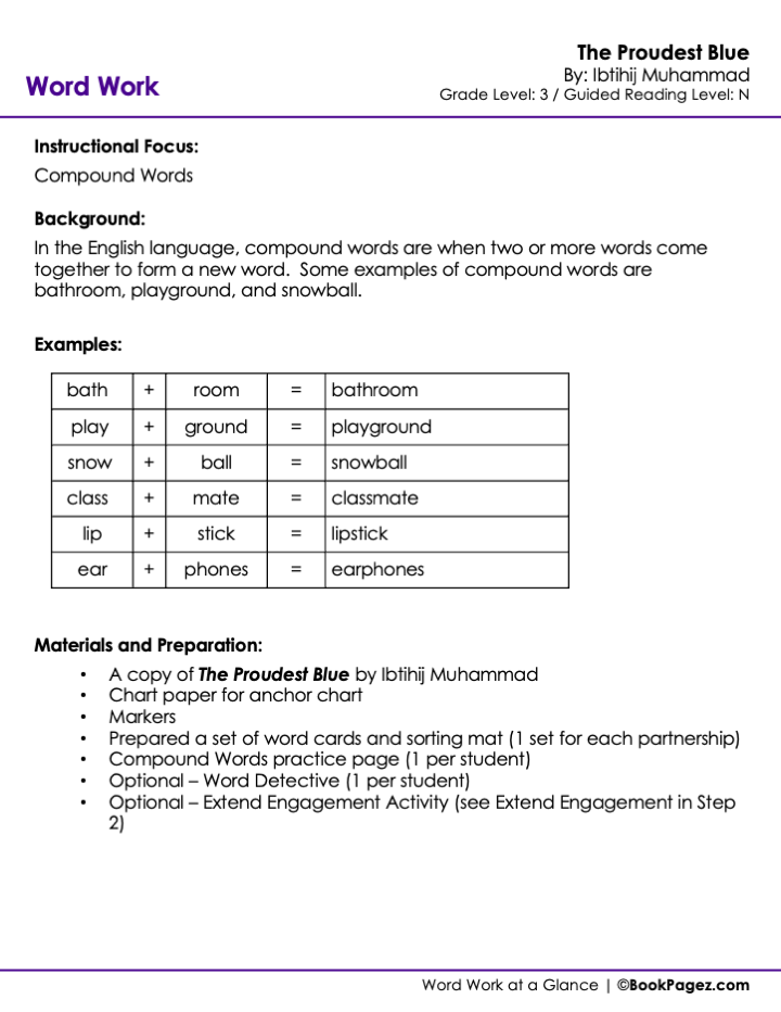 The first page of Compound Words with with The Proudest Blue