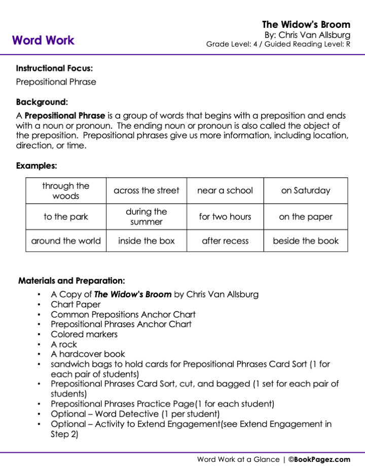 The first page of Prepositional Phrase with The Widow's Broom